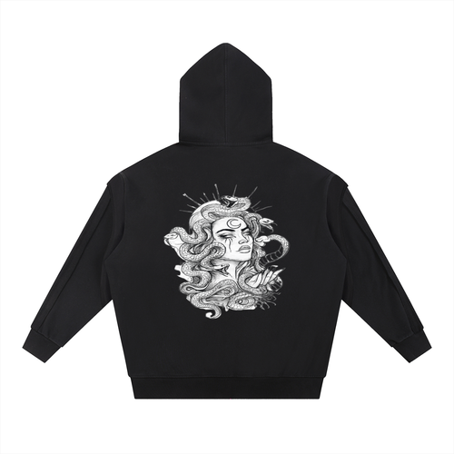 Contrast Tape Raw Edge Double Layered Hoodie